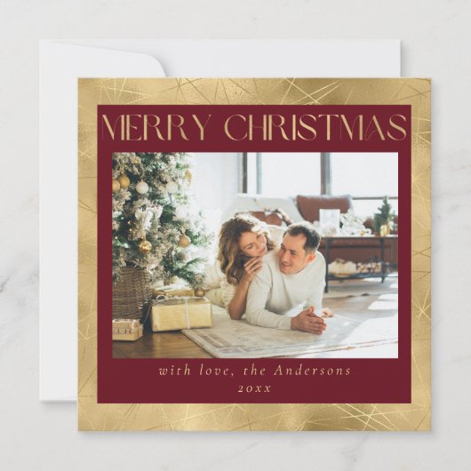 Modern Stijlvol Rood & Faux Goud 1 Foto Kerstmis Feestdagenkaart (Voorkant)