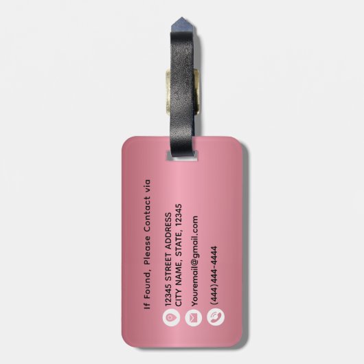 Modern stijlvol Roos Goud Geborsteld Metaal Monogr Bagagelabel (Achterkant verticaal)