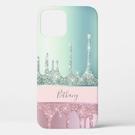 Modern stijlvol roos goud & mint glitter druppelt  Case-Mate iPhone case (Achterkant)