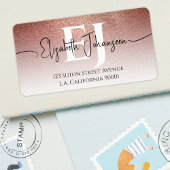 Modern stijlvol Roos gouden glitter ombre monogram Etiket