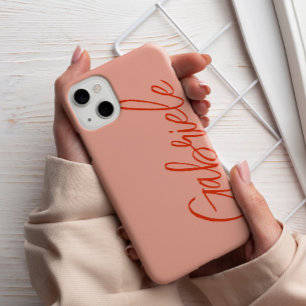 Modern Stijlvol Salmon Script Monogram iPhone 13 Hoesje