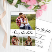 Modern stijlvol script 3 foto collage bruiloft save the date