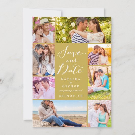 Modern stijlvol script 8 Multi Photo Save the Date (Voorkant)