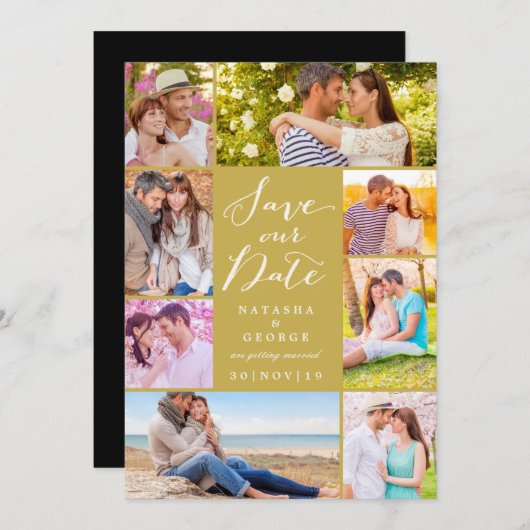 Modern stijlvol script 8 Multi Photo Save the Date (Voorkant / Achterkant)
