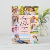 Modern stijlvol script 8 Multi Photo Save the Date Kaart (Staand voorkant)