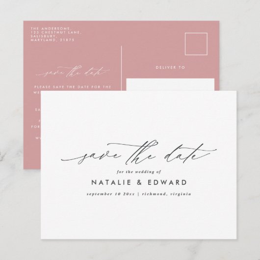 Modern stijlvol script elegant typografie bruiloft aankondigingskaart (Voorkant / Achterkant)