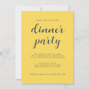 Modern stijlvol script helder geel diner partij kaart