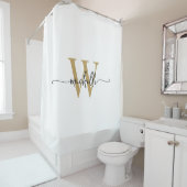 Modern Stijlvol Script Wit Goud Monogram Naam Douchegordijn (In situ)