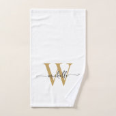 Modern Stijlvol Script Wit Goud Monogram Naam Handdoek (Handdoek)
