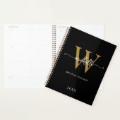 Modern stijlvol script zwart goud monogram 2023 planner (Display)