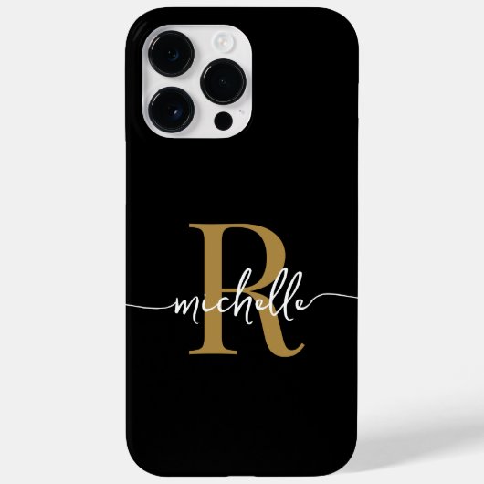 Modern stijlvol script zwartGold Monogram Initiaal Case-Mate iPhone Case (Achterkant)