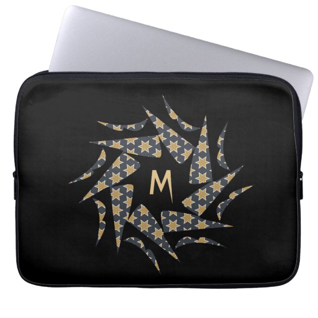 Modern stijlvol Star Pattern Monogram personaliser Laptop Sleeve (Voorkant)
