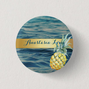 Modern Stijlvol, strand, zie, ananas Ronde Button 3,2 Cm