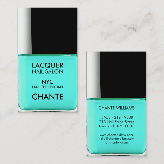Modern stijlvol trendy turquoise nagellak chic visitekaartje (Voorkant / Achterkant)