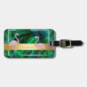 Modern Stijlvol, tropisch palmbladeren, roze Bagagelabel (Voorkant horizontaal)