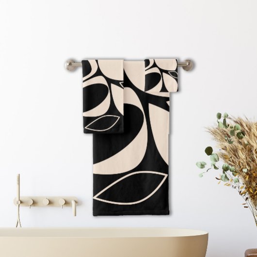 Modern stijlvol zwart crème Abstract patroon Bad Handdoek