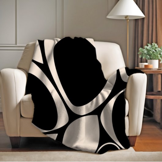 Modern stijlvol zwart crème Abstract patroon Fleece Deken
