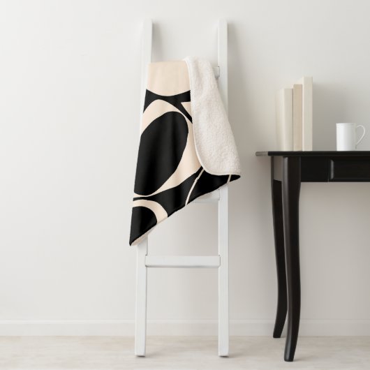 Modern stijlvol zwart crème Abstract patroon Sherpa Deken (In situ)