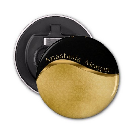 Modern stijlvol, zwart en goud button flesopener (Voorkant)
