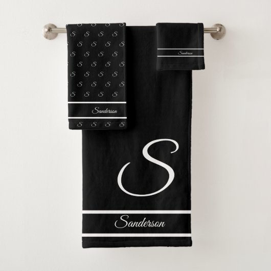 Modern Stijlvol zwart-wit monogram Bad Handdoek (Insitu)