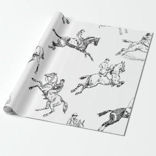 Modern stijlvol zwart wit paardrijden Toile Cadeaupapier