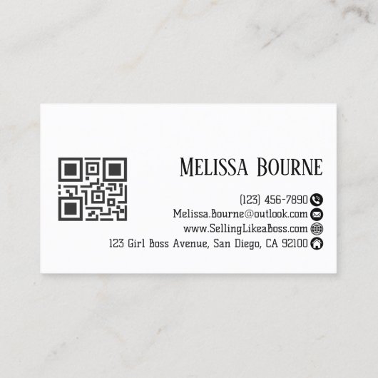 Modern stijlvol zwart wit, professionele QR-code Visitekaartje (Achterkant)