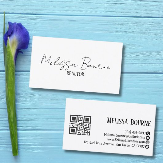 Modern stijlvol zwart wit, professionele QR-code Visitekaartje