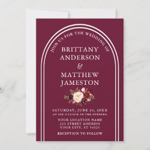 Modern Stijlvolle Arch Wedding Burgundy Floral Kaart