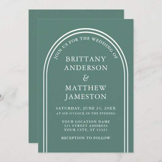 Modern stijlvolle arch Wedding met Eucalyptus Gree Kaart (Voorkant / Achterkant)