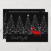 Modern Stille Nacht Rendier & Bomen Foto Zwart Feestdagenkaart (Voorkant / Achterkant)
