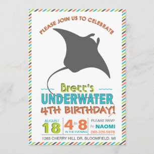 Modern Sting Ray Oranje Green Invite Kaart
