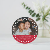 Modern Stippen Frame Rode Versiering 2 Foto Feestdagenkaart (Staand voorkant)