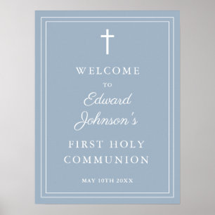 Modern Stof Blauw Eerste Heilige Communie Welkom B Poster