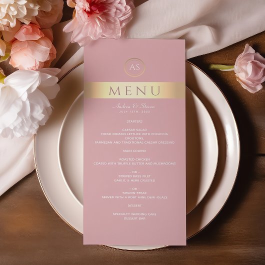 Modern Stof Roze Trouwmenu Menu