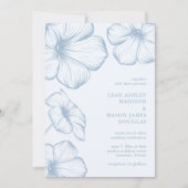 Modern Stoffig Blauw Bloemen Elegant Bruiloft Kaart (Voorkant)