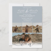 Modern stoffig blauw chic 5 Foto's script bruiloft Kaart (Voorkant)