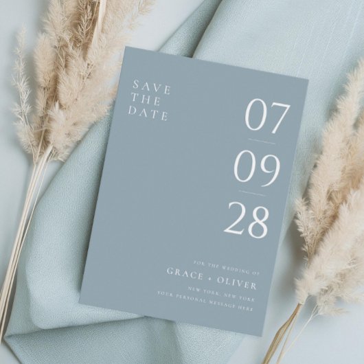 Modern Stoffig Blauw Elegant Bruiloft Save The Date