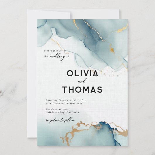 Modern Stoffig Blauw Elegant Romantisch Strand Bru Kaart (Voorkant)