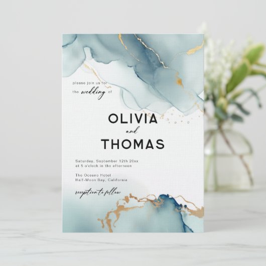 Modern Stoffig Blauw Elegant Romantisch Strand Bru Kaart (Staand voorkant)