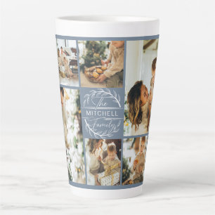 Modern stoffig blauw familie foto collage Keepsake Latte Mok