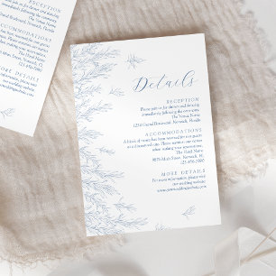 Modern stoffig blauw Minimal Leaves Wedding Detail Informatiekaartje