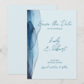 Modern, stoffig blauwe marine  save the date (Voorkant / Achterkant)