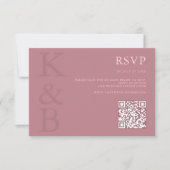 Modern stoffig Roos monogram minimalistische bruil RSVP Kaartje (Voorkant)