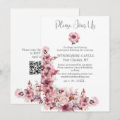 Modern stoffig Roos Roze QR Code Wedding Informatiekaartje (Voorkant / Achterkant)