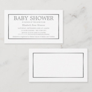 Modern & Strak, Witte & Zilveren Baby Shower Ticke Visitekaartje