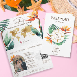 Modern strand bestemming bruiloft paspoort QR-code