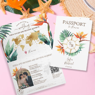 Modern strand bestemming bruiloft paspoort QR-code