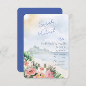 Modern strand en bloemenbruiloft RSVP kaartje (Voorkant / Achterkant)