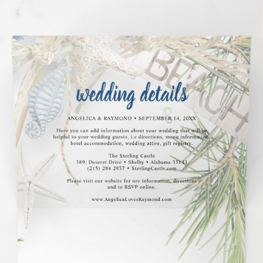 Modern strand thema bruiloft drieluik uitnodiging (Binnenzijde eerst)