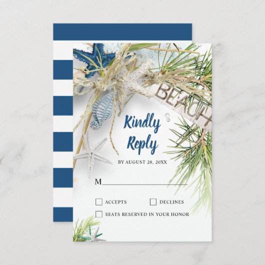 Modern strand thema bruiloft RSVP kaartje (Voorkant / Achterkant)